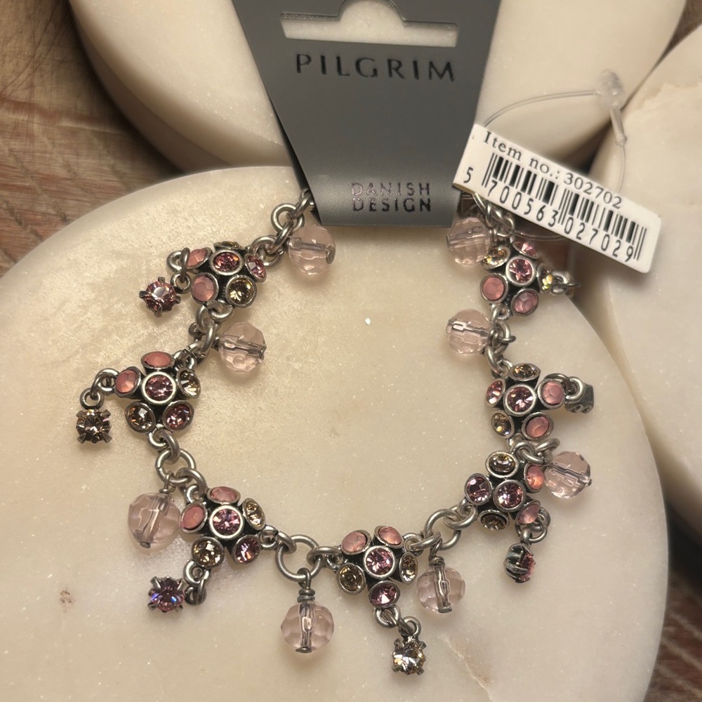 (#31) Pilgrim Pink and Silver Charm Bracelet